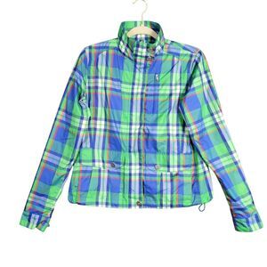 LAUREN RALPH LAUREN L-RL ACTIVE Blue Green Plaid Windbreaker Jacket SIZE SMALL